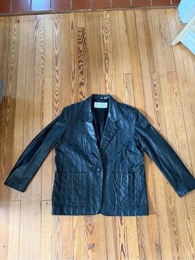 Vintage DEERSKIN Black Genuine Leather Paneled Blazer Jacket Size 12